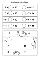 Vorschau - Arbeitsblätter - Rechenpuzzle Tiere ZR 20 - Gleichungen - Addition 1 - Deckblatt