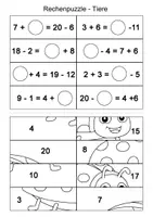 Vorschau - Arbeitsblätter - Rechenpuzzle Tiere ZR 20 - Gleichungen - Addition/Subtraktion - Deckblatt