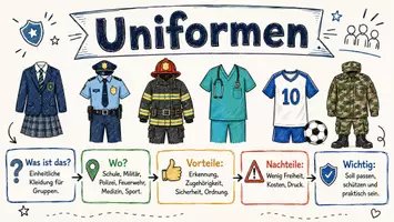Vorschau - Arbeitsblätter - Arbeitsblätter zum Thema "Uniform" + Lösung & MP3 + Infografik - Seite 1