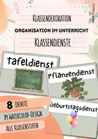 Vorschau - Poster - Klassendienste | Watercolor Design | Klassenzimmerdekoration - Deckblatt