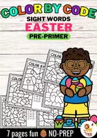 Vista previa - Hojas de trabajo - Color by code - Sight words Pre-Primer (Easter) | Pascua de Resurrección Inglés - Portada