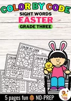 Vista previa - Hojas de trabajo - Color by code - Sight words Grade Three (Easter) | Pascua de Resurrección Inglés - Portada