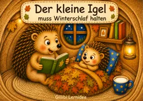 Vorschau - Fördermaterial/Inklusion - Der kleine Igel muss Winterschlaf halten – 14 Bilder + Text, Geschichte von liebevoller Fürsorge, Empathie, Einschlafen, Winterschlaf - Deckblatt