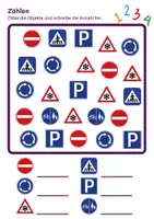 Vorschau - Arbeitsblätter - Verkehrsschilder / Verkehrszeichen Zählen/Mathematik - Klasse 1 und 2 - Seite 1