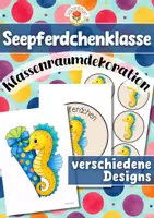 Vorschau - Mal- und Bastelvorlagen - Seepferdchenklasse - Wand- und Türdeko | Klassenraumdekoration (Klassentier) - Deckblatt