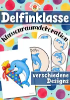 Vorschau - Mal- und Bastelvorlagen - Delfinklasse - Wand- und Türdeko | Klassenraumdekoration (Klassentier) - Deckblatt