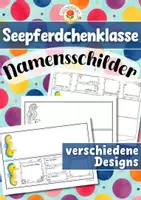 Vorschau - Mal- und Bastelvorlagen - Seepferdchenklasse - Namensschilder (Klassentier) - Deckblatt