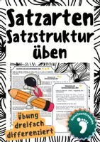 Vorschau - Arbeitsblätter - Satzarten und Satzstruktur üben, Hauptsatz und Nebensatz – 3fach differenziert - Deckblatt