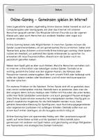 Vorschau - Arbeitsblätter - Sachtext: Medien & Internet: Online-Gaming - Seite 1