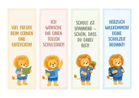 Vorschau - Mal- und Bastelvorlagen - Löwenklasse - Lesezeichen | Begrüßungsgeschenk zur Einschulung – Lesezeichen für den ersten Schultag | Schulanfang | Klassentier Löwe - Seite 1