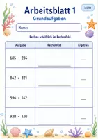 Vorschau - Arbeitsblätter - Schriftliche Subtraktion | Mathematik Klasse 3 | 6 Arbeitsblätter als PDF - Seite 1