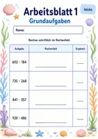 Vorschau - Arbeitsblätter - Schriftliche Subtraktion mit Übertrag | Mathematik Klasse 3 | 6 Arbeitsblätter als PDF - Seite 1