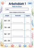Vorschau - Arbeitsblätter - Schriftliche Subtraktion mit Null | Mathematik Klasse 3 | 6 Arbeitsblätter als PDF - Seite 1