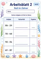 Vorschau - Arbeitsblätter - Schriftliche Subtraktion mit Null | Mathematik Klasse 3 | 6 Arbeitsblätter als PDF - Seite 2