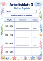 Vorschau - Arbeitsblätter - Schriftliche Subtraktion mit Null | Mathematik Klasse 3 | 6 Arbeitsblätter als PDF - Seite 3