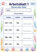 Vorschau - Arbeitsblätter - Fehler finden schriftliche Addition | Mathematik Klasse 3 | 6 Arbeitsblätter als PDF - Seite 1