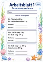 Vorschau - Arbeitsblätter - Gewichte Sachaufgaben | Mathematik Klasse 3 | 6 Arbeitsblätter als PDF - Seite 1