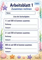 Vorschau - Arbeitsblätter - Liter Sachaufgaben | Mathematik Klasse 3 | 6 Arbeitsblätter als PDF - Seite 1