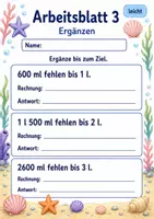 Vorschau - Arbeitsblätter - Liter Sachaufgaben | Mathematik Klasse 3 | 6 Arbeitsblätter als PDF - Seite 3