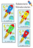 Vorschau - Bildkarten - Raketen - Motivationskarten 🚀 + gratis Ausmalbild - Deckblatt