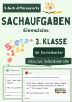 Vorschau - Stationenlernen - Sachaufgaben Einmaleins Karteikarten Freiarbeit 3-fach differenziert inkl. Lösungen - Deckblatt