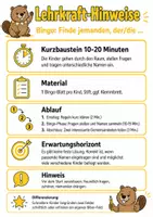 Vorschau - Spiele - Biber-Bingo Gelb: Kennenlernspiel Deutsch - Seite 1