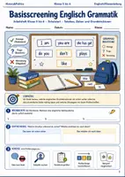 Vorschau - Arbeitsblätter - Basisscreening Englisch Grammatik Arbeitsheft Klasse 5 bis 6 Schulstart Satzbau Zeiten und Grundstrukturen - Deckblatt