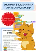 Vorschau - Stationenlernen - 5 Aufgabenkarten für Scratch | Inkl. Musterlösungen & Differenzierung (Informatik) - Deckblatt