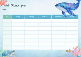 Vorschau - Poster - Stundenplan Unterwasser: zum Ausfüllen für die Grundschule, Wal, Delfin & Meerestiere - Deckblatt