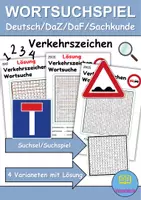 Vorschau - Spiele - Wortsuchspiel/Wortsuche/Suchsel Verkehrsschilder / Verkehrszeichen (Grundschule) - 4 Varianten - Deckblatt
