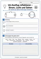 Vorschau - Arbeitsblätter - Strom, Licht und Reflexion: Arbeitsblatt zum Uni-Ausflug - Deckblatt