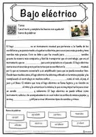Vista previa - Hojas de trabajo - Bajo eléctrico Ficha de música: texto con huecos, comprensión auditiva y sopa de letras - página 1