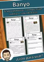Vista previa - Hojas de trabajo - Banyo Ficha de música: texto con huecos, comprensión auditiva y sopa de letras - Portada
