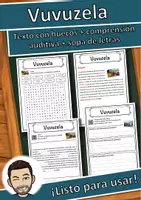 Vista previa - Hojas de trabajo - Vuvuzela Ficha de música: texto con huecos, comprensión auditiva y sopa de letras - Portada