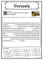 Vista previa - Hojas de trabajo - Vuvuzela Ficha de música: texto con huecos, comprensión auditiva y sopa de letras - página 1