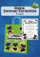 Vorschau - Mal- und Bastelvorlagen - Meine Sommerferien-Tüte Katze – Erinnerungen sammeln & erzählen / Ferienplaudertasche - Deckblatt