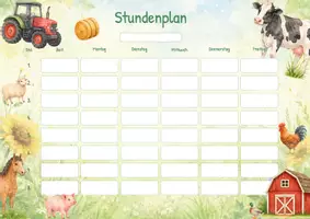 Vorschau - Poster - Stundenplan Bauernhof: zum Ausfüllen für die Grundschule, Kuh, Schwein, Traktor & Hoftiere - Deckblatt