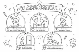 Vorschau - Mal- und Bastelvorlagen - Klassenregeln zum Ausmalen – 1. Klasse 🖍️🏫 - Deckblatt