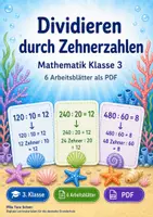 Vorschau - Arbeitsblätter - Dividieren durch Zehnerzahlen | Mathematik Klasse 3 | 6 Arbeitsblätter als PDF - Deckblatt