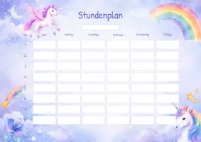 Vorschau - Poster - Stundenplan Einhorn: zum Ausfüllen für die Grundschule, Einhorn, Regenbogen & Sterne - Deckblatt