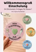 Vorschau - Mal- und Bastelvorlagen - Willkommensgeschenk 1. Klasse | Glückssteine Geschenk Einschulung Schüler Schulanfang | Willkommensgruß 1. Schultag - Deckblatt