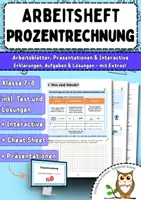 Vorschau - Arbeitsblätter - Arbeitsheft Prozentrechnung Klasse 7-8 | Erklärungen, Übungen & Lösungen - Deckblatt