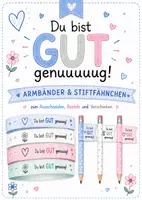 Vorschau - Mal- und Bastelvorlagen - Du bist gut genug! – Mutmacher für den Schuljahresabschluss. Stiftfahne und Armbänder von Herzen. Abschiedsgeschenk - Deckblatt