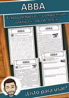 Vista previa - Hojas de trabajo - ABBA – Ficha: texto con huecos, comprensión auditiva y sopa de letras - Portada
