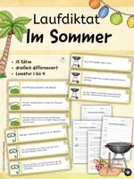 Vorschau - Stundenentwürfe - Laufdiktat Sommer | 15 differenzierte Sätze | Klasse 1 bis 4 | Schleichdiktat, Schreibspaziergang | Arbeitsblätter & Hefteintrag - Deckblatt