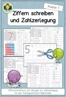 Vorschau - Arbeitsblätter - Ziffern schreiben und Zahlzerlegung (Mathe Anfangsunterricht) (Schreibkurs, Schüttelboxen, Zahlenhäuser und Mengen bis 10) - Seite 1