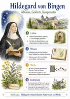 Vorschau - Arbeitsblätter - Lernposter + Arbeitsblätter zum Thema "Hildegard von Bingen" (Lückentext, Hörverstehen) + Lösung & MP3 + Mindmap + Infografik - Deckblatt
