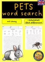 Vorschau - Arbeitsblätter - Pets word search - Deckblatt