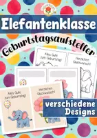 Vorschau - Mal- und Bastelvorlagen - Elefantenklasse - Geburtstagsaufsteller (Klassentier) - Deckblatt