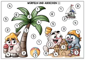 Vorschau - Spiele - Würfeln und Abdecken Sommer, Zahlenraum bis 18, Freiarbeit Mathe Grundschule & Vorschule - Seite 3